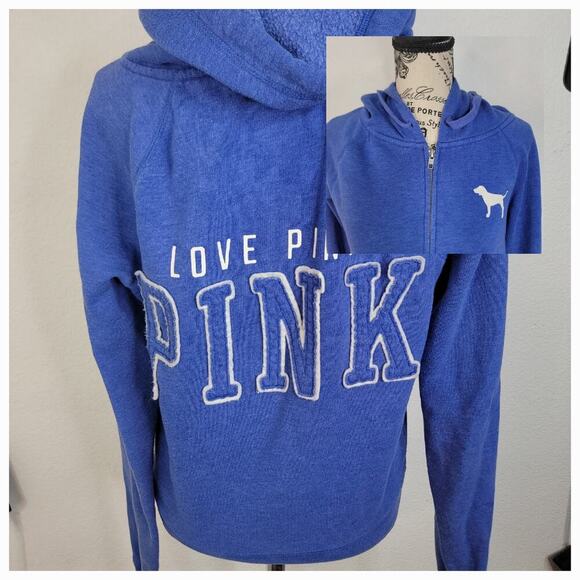 Victorias Secret Pink Sweater Womens Small Zip Up Hoodie Dog Spellout Y2K 90's - Picture 1 of 10